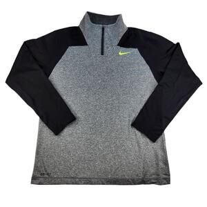 Nike Sweater Mens Medium Gray Black Neon Yellow Colorblock Quarter Zip Collared